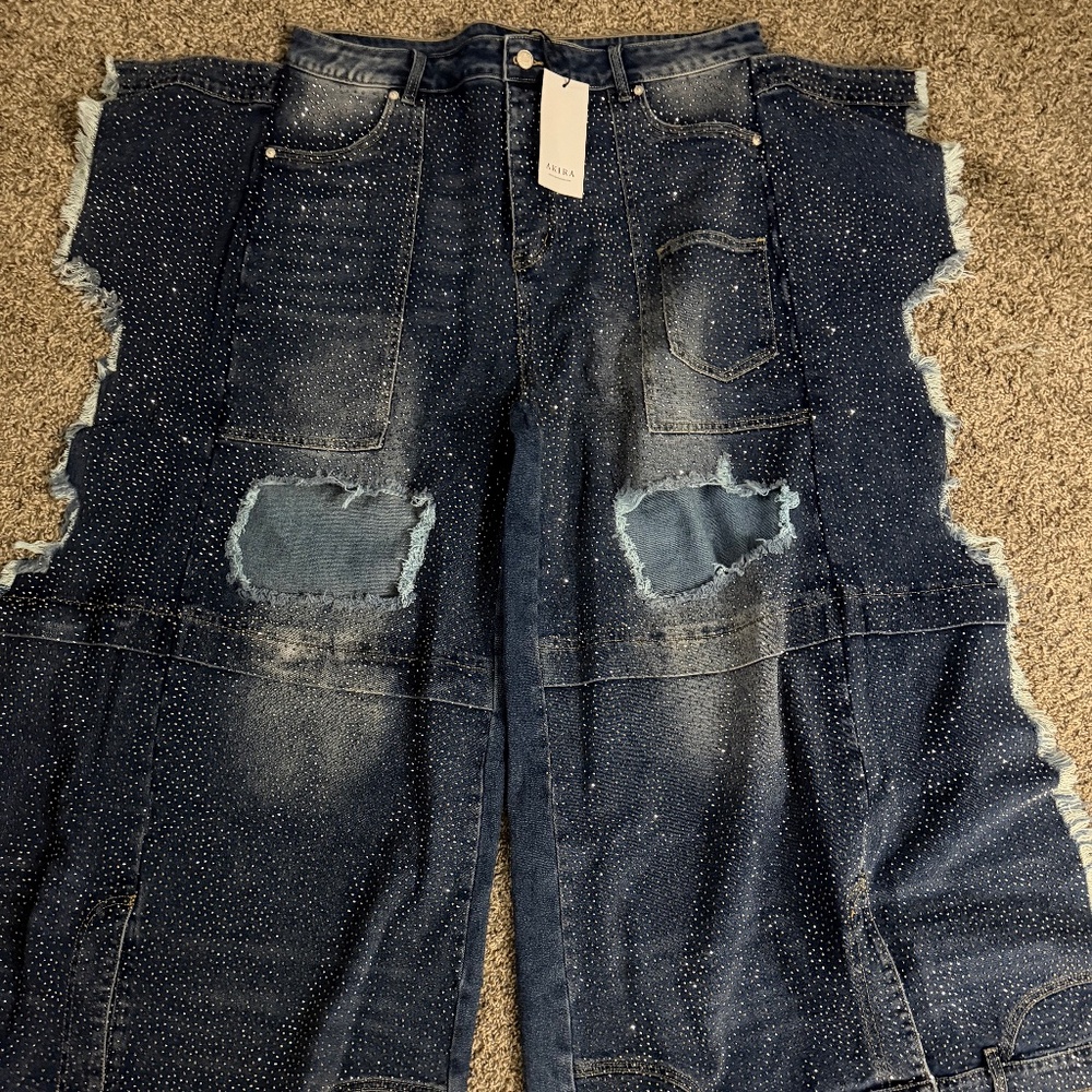AKIRA SPARKLE QUEEN WIDE-LEG DENIM Size 1X1X